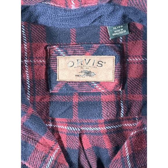 Orvis Men's 100% Cotton Flannel Button Work Shirt Red/Navy Plaid • Extra Large - Picture 5 of 6